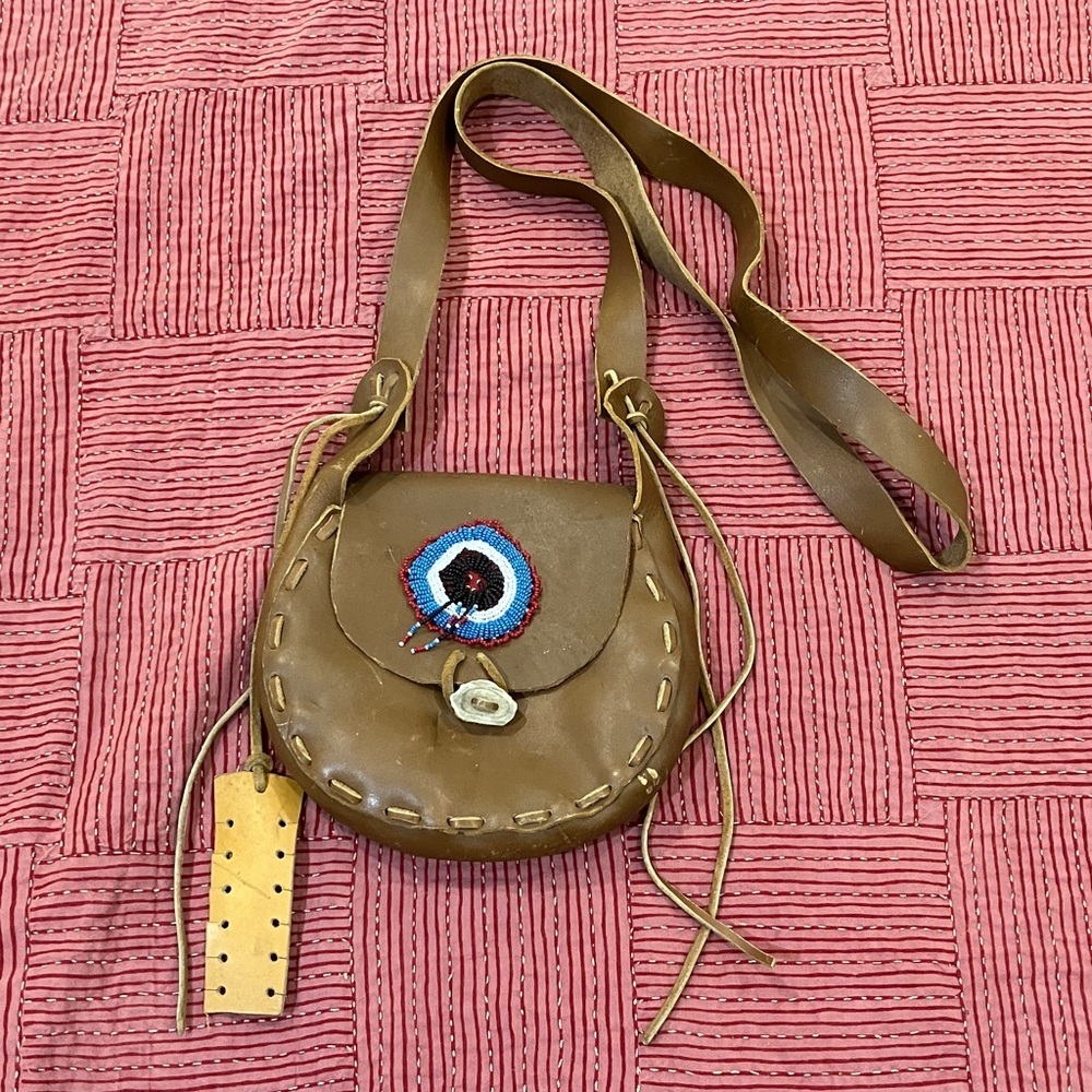 Handmade and beaded Leather Crossbody Bag